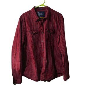 AMERICAN EAGLE RED AND BLACK PLAID LONG SLEEVE BUTTON-UP VINTAGE FIT SHIRT MENS